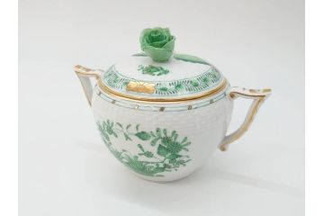 ヘレンド　ハンガリー　HEREND HVNGARY　インドの華　清楚な色合いとデザインが素敵なシュガーポット(HUNGARY、グリーン、洋食器、ボンボン入れ、小物入れ)(R-072283)