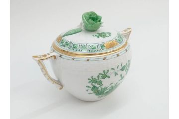 ヘレンド　ハンガリー　HEREND HVNGARY　インドの華　清楚な色合いとデザインが素敵なシュガーポット(HUNGARY、グリーン、洋食器、ボンボン入れ、小物入れ)(R-072283)