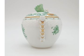 ヘレンド　ハンガリー　HEREND HVNGARY　インドの華　清楚な色合いとデザインが素敵なシュガーポット(HUNGARY、グリーン、洋食器、ボンボン入れ、小物入れ)(R-072283)