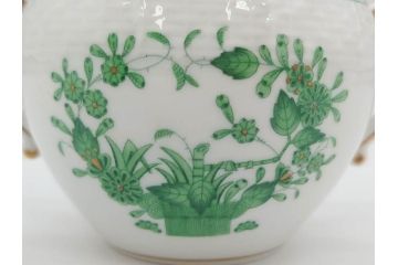 ヘレンド　ハンガリー　HEREND HVNGARY　インドの華　清楚な色合いとデザインが素敵なシュガーポット(HUNGARY、グリーン、洋食器、ボンボン入れ、小物入れ)(R-072283)