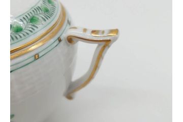 ヘレンド　ハンガリー　HEREND HVNGARY　インドの華　清楚な色合いとデザインが素敵なシュガーポット(HUNGARY、グリーン、洋食器、ボンボン入れ、小物入れ)(R-072283)