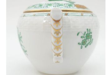 ヘレンド　ハンガリー　HEREND HVNGARY　インドの華　清楚な色合いとデザインが素敵なシュガーポット(HUNGARY、グリーン、洋食器、ボンボン入れ、小物入れ)(R-072283)