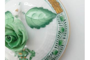 ヘレンド　ハンガリー　HEREND HVNGARY　インドの華　清楚な色合いとデザインが素敵なシュガーポット(HUNGARY、グリーン、洋食器、ボンボン入れ、小物入れ)(R-072283)
