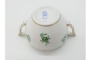 ヘレンド　ハンガリー　HEREND HVNGARY　インドの華　清楚な色合いとデザインが素敵なシュガーポット(HUNGARY、グリーン、洋食器、ボンボン入れ、小物入れ)(R-072283)