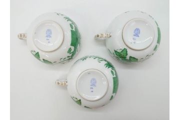 ヘレンド　ハンガリー　HEREND HVNGARY　インドの華　一つ一つ丁寧に作られた美しい意匠が目を惹くティーカップ&ソーサー3客セット(HUNGARY、洋食器、C&S、グリーン)(R-072284)