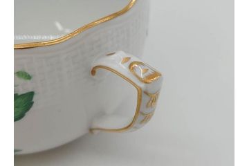 ヘレンド　ハンガリー　HEREND HVNGARY　インドの華　一つ一つ丁寧に作られた美しい意匠が目を惹くティーカップ&ソーサー3客セット(HUNGARY、洋食器、C&S、グリーン)(R-072284)