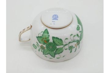 ヘレンド　ハンガリー　HEREND HVNGARY　インドの華　一つ一つ丁寧に作られた美しい意匠が目を惹くティーカップ&ソーサー3客セット(HUNGARY、洋食器、C&S、グリーン)(R-072284)
