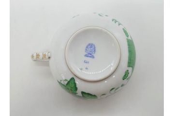 ヘレンド　ハンガリー　HEREND HVNGARY　インドの華　一つ一つ丁寧に作られた美しい意匠が目を惹くティーカップ&ソーサー3客セット(HUNGARY、洋食器、C&S、グリーン)(R-072284)