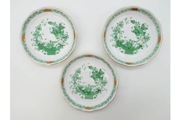 ヘレンド　ハンガリー　HEREND HVNGARY　インドの華　一つ一つ丁寧に作られた美しい意匠が目を惹くティーカップ&ソーサー3客セット(HUNGARY、洋食器、C&S、グリーン)(R-072284)