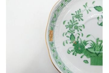 ヘレンド　ハンガリー　HEREND HVNGARY　インドの華　一つ一つ丁寧に作られた美しい意匠が目を惹くティーカップ&ソーサー3客セット(HUNGARY、洋食器、C&S、グリーン)(R-072284)