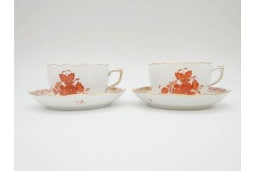 ヘレンド　ハンガリー　HEREND HVNGARY　アポニー・オレンジ　明るいビタミンカラーが華やかな空間を演出するティーカップ&ソーサー2客セット(HUNGARY、洋食器、C&S)(R-072285)