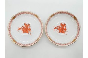 ヘレンド　ハンガリー　HEREND HVNGARY　アポニー・オレンジ　明るいビタミンカラーが華やかな空間を演出するティーカップ&ソーサー2客セット(HUNGARY、洋食器、C&S)(R-072285)