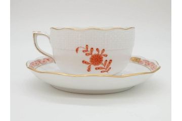 ヘレンド　ハンガリー　HEREND HVNGARY　アポニー・オレンジ　明るいビタミンカラーが華やかな空間を演出するティーカップ&ソーサー2客セット(HUNGARY、洋食器、C&S)(R-072285)