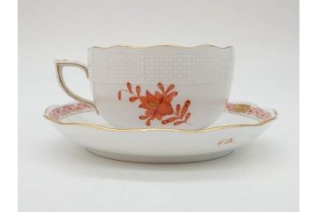 ヘレンド　ハンガリー　HEREND HVNGARY　アポニー・オレンジ　明るいビタミンカラーが華やかな空間を演出するティーカップ&ソーサー2客セット(HUNGARY、洋食器、C&S)(R-072286)