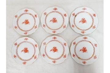 ヘレンド　ハンガリー　HEREND HVNGARY　アポニー・オレンジ　洗練されたデザインが食卓に華やぎをもたらすプレート6枚セット(HUNGARY、洋食器、皿)(R-072287)