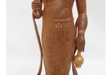 昭和　観世音菩薩　木彫　金彩　彩絵　細かい所までつくり込まれた仏像(加賀向正運?、置物、オブジェ、観音像、共箱付き)(R-072290)