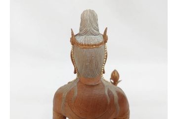 昭和　観世音菩薩　木彫　金彩　彩絵　細かい所までつくり込まれた仏像(加賀向正運?、置物、オブジェ、観音像、共箱付き)(R-072290)