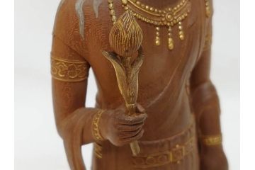 昭和　観世音菩薩　木彫　金彩　彩絵　細かい所までつくり込まれた仏像(加賀向正運?、置物、オブジェ、観音像、共箱付き)(R-072290)