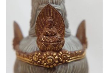 昭和　観世音菩薩　木彫　金彩　彩絵　細かい所までつくり込まれた仏像(加賀向正運?、置物、オブジェ、観音像、共箱付き)(R-072290)