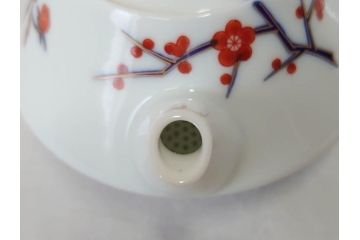 香蘭社　染錦　磁藝工房謹製　丁寧に絵付けされた鮮やかな花たちがアクセントになる茶器セット(茶器揃、急須、湯呑み5客、湯のみ、茶道具、和食器、共箱付き、磁芸工房)(R-072302)