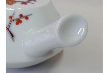 香蘭社　染錦　磁藝工房謹製　丁寧に絵付けされた鮮やかな花たちがアクセントになる茶器セット(茶器揃、急須、湯呑み5客、湯のみ、茶道具、和食器、共箱付き、磁芸工房)(R-072302)