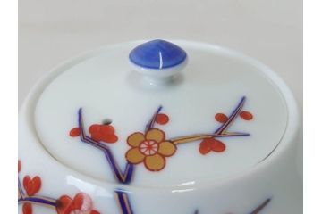 香蘭社　染錦　磁藝工房謹製　丁寧に絵付けされた鮮やかな花たちがアクセントになる茶器セット(茶器揃、急須、湯呑み5客、湯のみ、茶道具、和食器、共箱付き、磁芸工房)(R-072302)