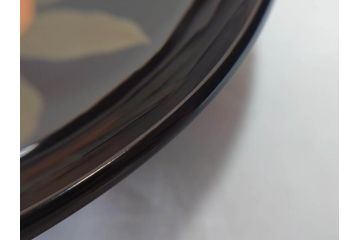 大正〜昭和初期　輪島塗　果物　蒔絵　それぞれ大胆に描かれた図柄が素敵な銘々皿5客セット(枇杷、葡萄、銀杏、石榴(柘榴)、桃、漆器、菓子器、和食器、中皿、和皿、木箱付き、袋付き)(R-072303)