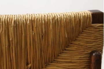 和製ビンテージ　松本民芸家具　ナラ材　アジアンテイストのお部屋におすすめなラッシチェア2脚セット(低椅子、ラウンジチェア、ダイニングチェア、椅子、イス、ヴィンテージ)(R-072327)
