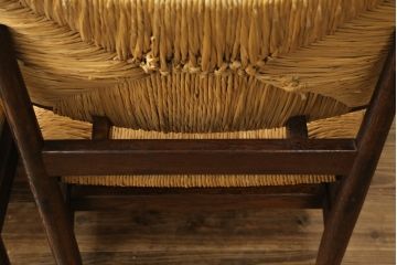 和製ビンテージ　松本民芸家具　ナラ材　アジアンテイストのお部屋におすすめなラッシチェア2脚セット(低椅子、ラウンジチェア、ダイニングチェア、椅子、イス、ヴィンテージ)(R-072327)