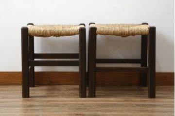 和製ビンテージ　松本民芸家具　アジアンテイストの空間づくりにおすすめのラッシスツール2脚セット(椅子、イス、ヴィンテージ)(R-072330)
