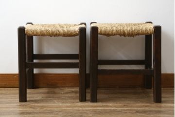 和製ビンテージ　松本民芸家具　アジアンテイストの空間づくりにおすすめのラッシスツール2脚セット(椅子、イス、ヴィンテージ)(R-072330)