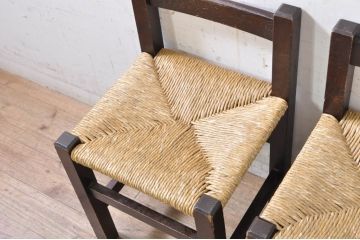和製ビンテージ　松本民芸家具　アジアンテイストのお部屋におすすめのシンプルでお洒落なラッシチェア4脚セット(ダイニングチェア、椅子、イス、ヴィンテージ、バラ売り可能)(R-072334)