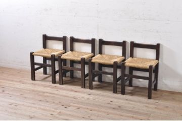 和製ビンテージ　松本民芸家具　アジアンテイストのお部屋におすすめのシンプルでお洒落なラッシチェア4脚セット(ダイニングチェア、椅子、イス、ヴィンテージ、バラ売り可能)(R-072334)
