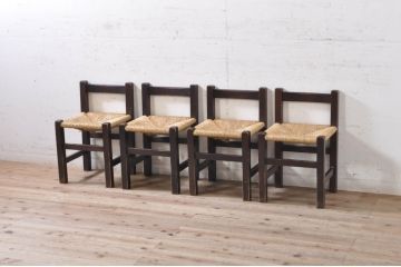 和製ビンテージ　松本民芸家具　アジアンテイストのお部屋におすすめのシンプルでお洒落なラッシチェア4脚セット(ダイニングチェア、椅子、イス、ヴィンテージ)(R-072335)