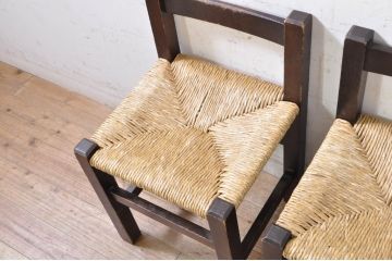 和製ビンテージ　松本民芸家具　アジアンテイストのお部屋におすすめのシンプルでお洒落なラッシチェア4脚セット(ダイニングチェア、椅子、イス、ヴィンテージ)(R-072335)