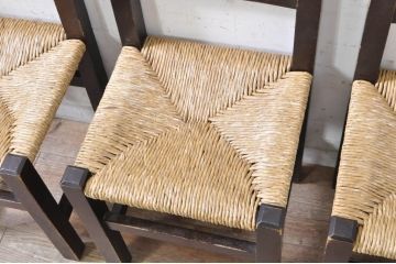 和製ビンテージ　松本民芸家具　アジアンテイストのお部屋におすすめのシンプルでお洒落なラッシチェア4脚セット(ダイニングチェア、椅子、イス、ヴィンテージ)(R-072335)