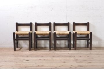 和製ビンテージ　松本民芸家具　アジアンテイストのお部屋におすすめのシンプルでお洒落なラッシチェア4脚セット(ダイニングチェア、椅子、イス、ヴィンテージ)(R-072336)