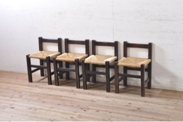 和製ビンテージ　松本民芸家具　アジアンテイストのお部屋におすすめのシンプルでお洒落なラッシチェア4脚セット(ダイニングチェア、椅子、イス、ヴィンテージ)(R-072336)
