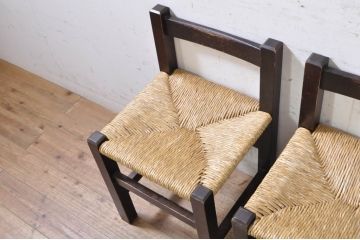 和製ビンテージ　松本民芸家具　アジアンテイストのお部屋におすすめのシンプルでお洒落なラッシチェア4脚セット(ダイニングチェア、椅子、イス、ヴィンテージ)(R-072336)