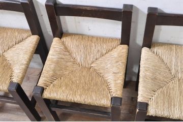 和製ビンテージ　松本民芸家具　アジアンテイストのお部屋におすすめのシンプルでお洒落なラッシチェア4脚セット(ダイニングチェア、椅子、イス、ヴィンテージ)(R-072336)