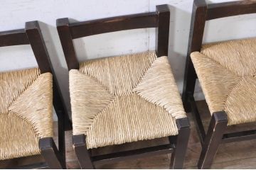 和製ビンテージ　松本民芸家具　アジアンテイストのお部屋におすすめのシンプルでお洒落なラッシチェア4脚セット(ダイニングチェア、椅子、イス、ヴィンテージ)(R-072336)