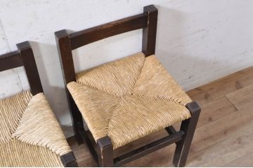 和製ビンテージ　松本民芸家具　アジアンテイストのお部屋におすすめのシンプルでお洒落なラッシチェア4脚セット(ダイニングチェア、椅子、イス、ヴィンテージ)(R-072336)