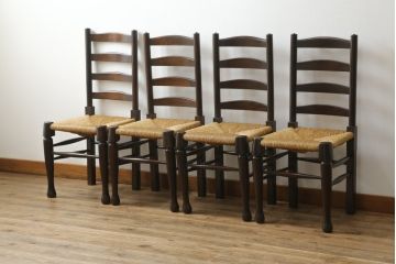和製ビンテージ　松本民芸家具　ラダーバックがお洒落なラッシチェア4脚セット(ダイニングチェア、椅子、イス、ヴィンテージ)(R-072337)