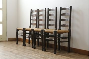 和製ビンテージ　松本民芸家具　ラダーバックがお洒落なラッシチェア4脚セット(ダイニングチェア、椅子、イス、ヴィンテージ)(R-072337)
