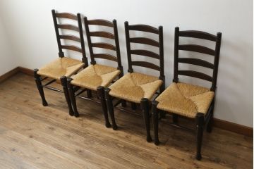 和製ビンテージ　松本民芸家具　ラダーバックがお洒落なラッシチェア4脚セット(ダイニングチェア、椅子、イス、ヴィンテージ)(R-072337)