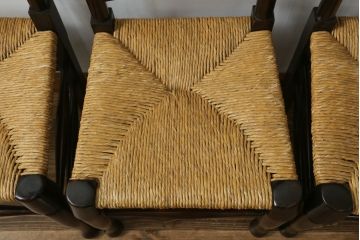 和製ビンテージ　松本民芸家具　ラダーバックがお洒落なラッシチェア4脚セット(ダイニングチェア、椅子、イス、ヴィンテージ)(R-072337)