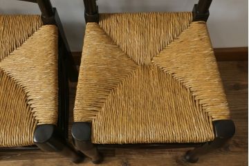 和製ビンテージ　松本民芸家具　ラダーバックがお洒落なラッシチェア4脚セット(ダイニングチェア、椅子、イス、ヴィンテージ)(R-072337)