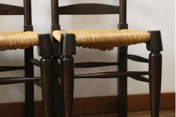 和製ビンテージ　松本民芸家具　ラダーバックがお洒落なラッシチェア4脚セット(ダイニングチェア、椅子、イス、ヴィンテージ)(R-072337)