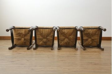 和製ビンテージ　松本民芸家具　ラダーバックがお洒落なラッシチェア4脚セット(ダイニングチェア、椅子、イス、ヴィンテージ)(R-072337)