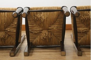 和製ビンテージ　松本民芸家具　ラダーバックがお洒落なラッシチェア4脚セット(ダイニングチェア、椅子、イス、ヴィンテージ)(R-072337)